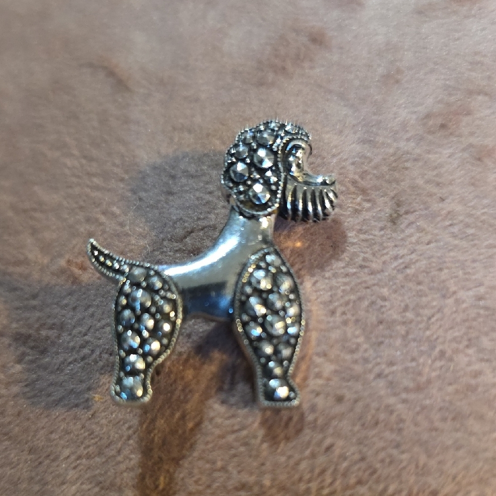 Vintage Made In Germany Silver-tone Poodle Brooch - Elegant Marcasite Accent